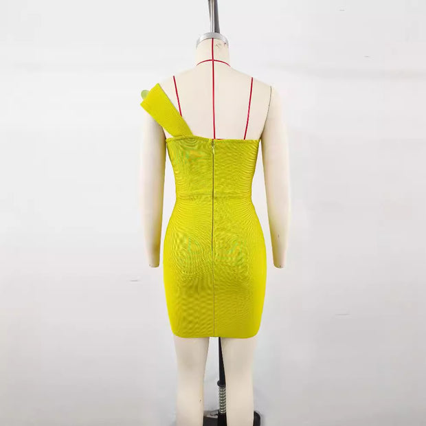 Oblique Shoulder Flower Bandage Dress Evening Dress