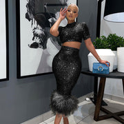 Sexy Sequins Runway Heat  2-Piece Skirt Set