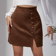 Women's Solid Color Suede High Waist Metal Buckle Skirt