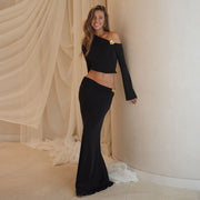 Long Sleeved Top & High Waisted Long Skirt Women