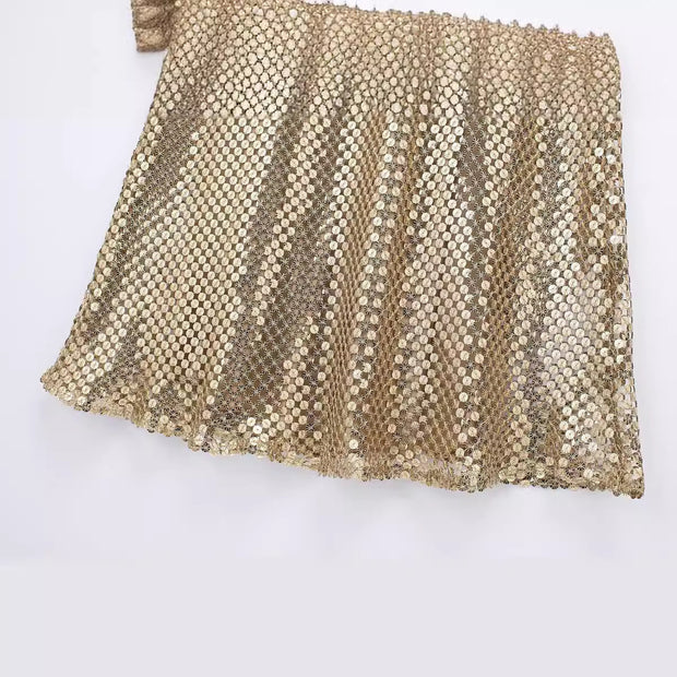 Sexy Sequined Swing Collar Sling Dress Women's Summer