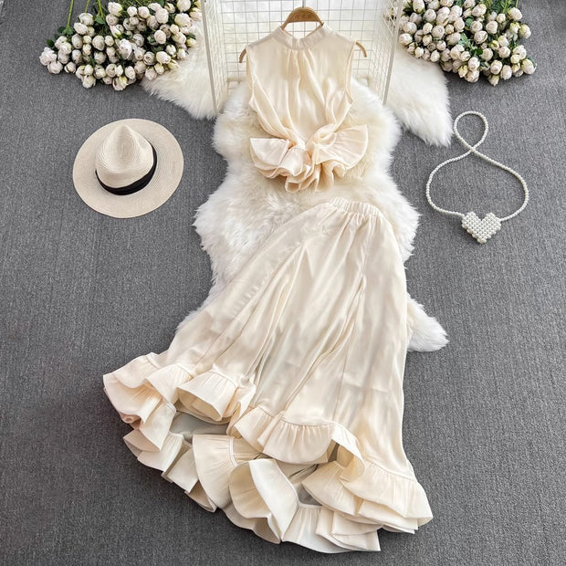 Women's Stand Collar Ruffled Fishtail Skirt Suit