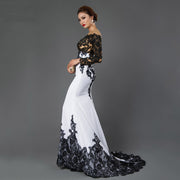 Elegant Embroidered Lace Fishtail Evening Dress