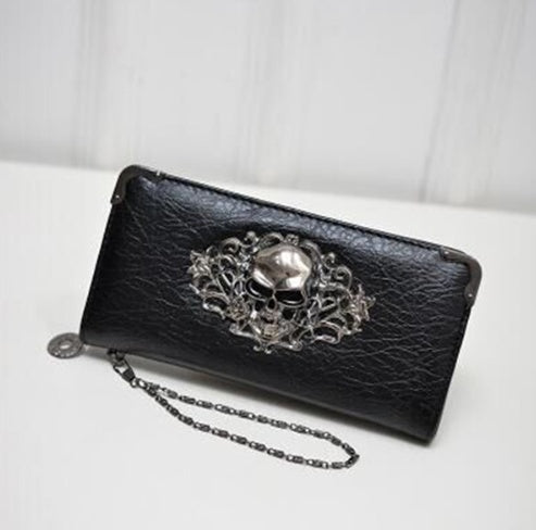 Wallet Female Clutch Coin Purse Women PU Leather Wallet Long Zipper Closed Wallets Skull Flower Design Lady Purses