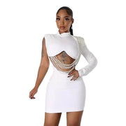 Sexy Swinging Pearls One-Shoulder Sheath Dress