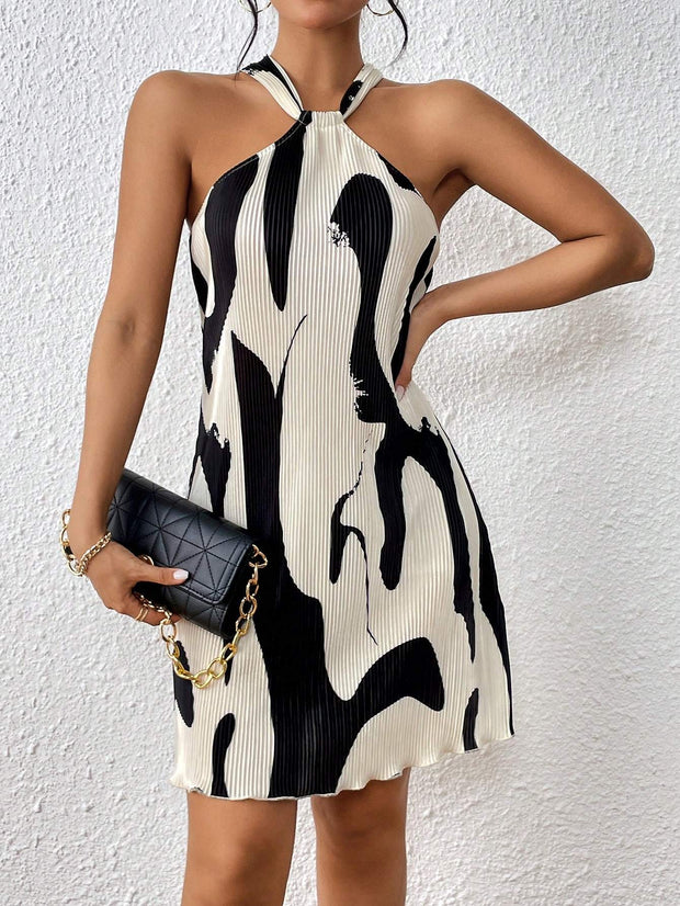 Women's Elegant Back to School Pleated Halter Dress