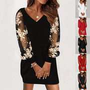 Lace Long-Sleeved V-Neck Splicing Dress
