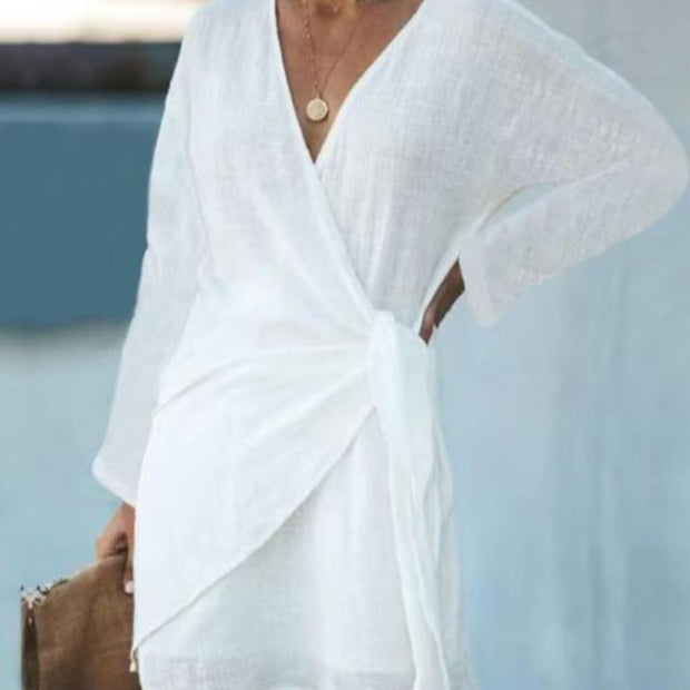 Leisure Linen Cross V-Neck Dress