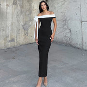 Women's Fashion Off-Shoulder White Ribbon In The Sky Dress