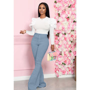 Women's Solid Color 2-Piece Bell-Bottom Pants Suit