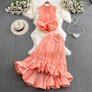 Women's Stand Collar Ruffled Fishtail Skirt Suit