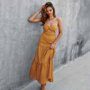 Women's Yellow Polka Dot Grain Condole Belt Dress