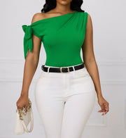 Ladies' Fashionable And Elegant Sloping Shoulder Off Shoulder Solid Color Temperament Shirt Top