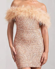 Feather Sequins Evening Dress