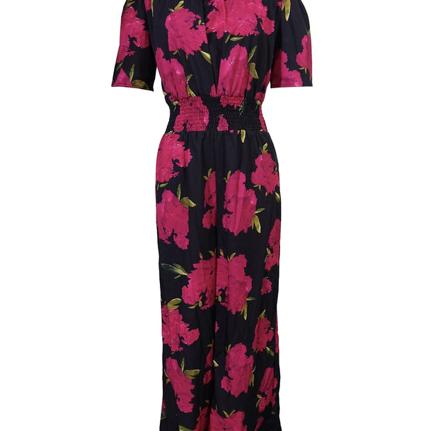 Ladies One Shoulder Floral Waist Cinching Off Shoulder Sexy Jumpsuit