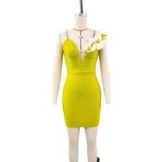 Oblique Shoulder Flower Bandage Dress Evening Dress