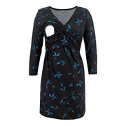 Maternity Clothes Multi-color Printed Deep V-neck Seven-point Sleeve Cross Lactation Dress