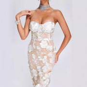 Elegant Lace Three-Dimensional Flower Bomb Dress