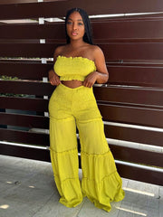Women's Smocking Strapless Pants Two-Piece Suit