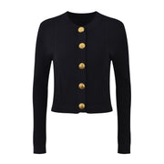 New Round Neck Metal Button Knitted Top Mid-Length Dress Set