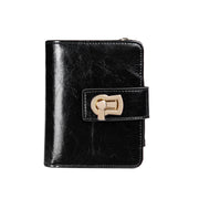 Women's Genuine Leather Small Wallet Metal Lock Luxury Short Purses