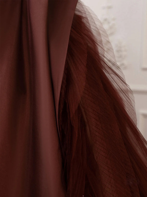 Skinny Banquet Evening With Bra Dresses Coffee Temperament Fluffy Skirt