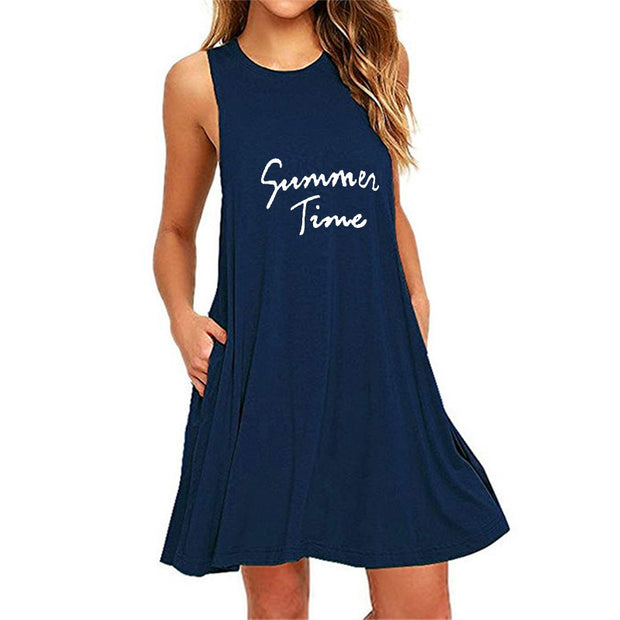 Women's Printed Sleeveless Slim A-line Dress