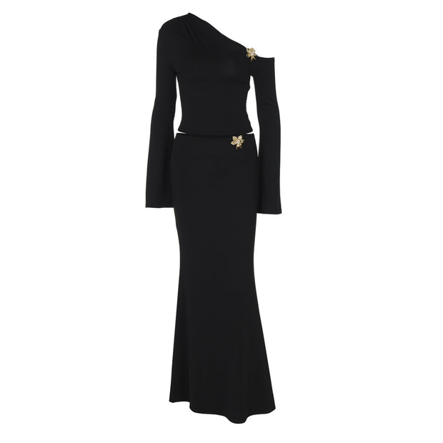 Long Sleeved Top & High Waisted Long Skirt Women