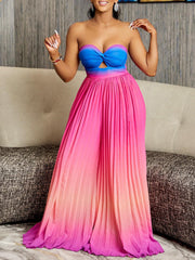 Summer Sexy Tube Top Backless Fashion Gradient Color Wide Leg Jumpsuit