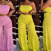 Women's Smocking Strapless Pants Two-Piece Suit