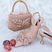 Ladies Leaf Shoes and Purse Set Handmade Wine Glass Heel