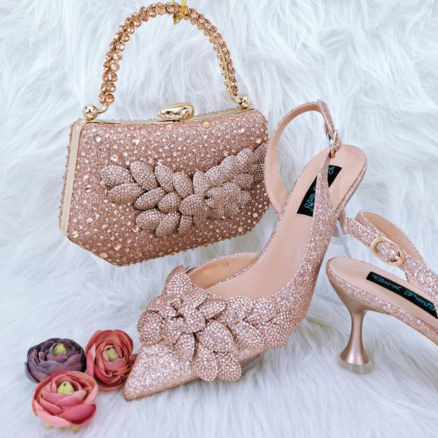 Ladies Leaf Shoes and Purse Set Handmade Wine Glass Heel