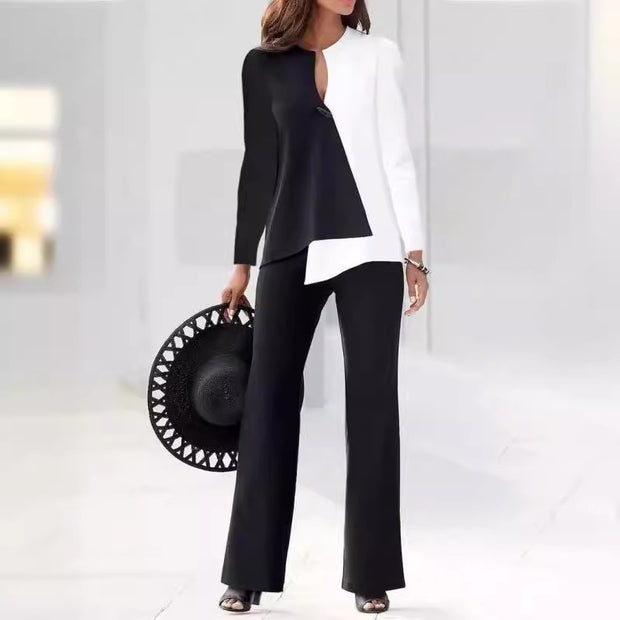 Women's Fashionable Casual Contrasting Loose Pants Set