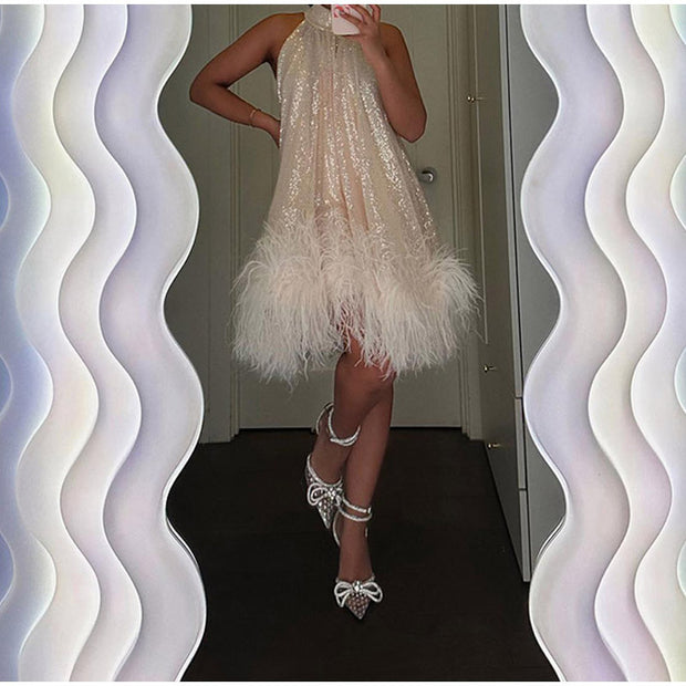 Pop-Out Tassel Sequins Feather Dress