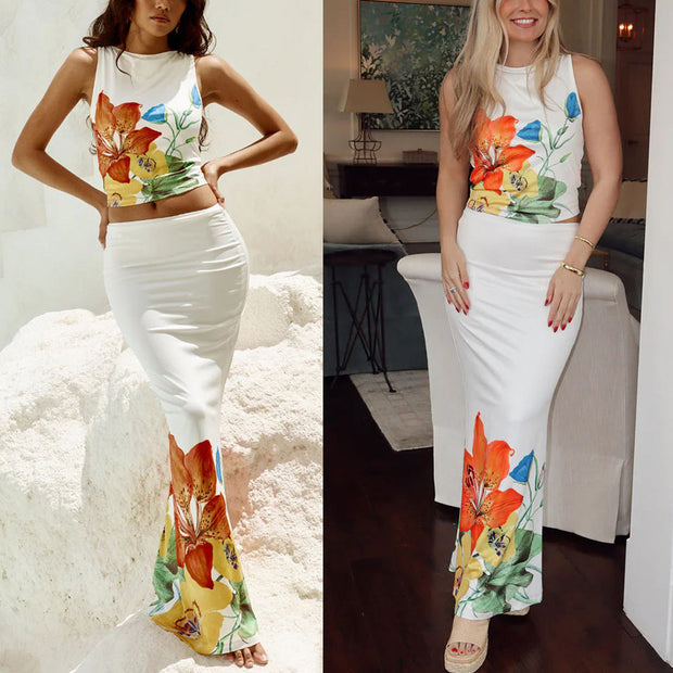 He Loves me, He Loves Me Not Elegant Flower Two-Piece Dress Set