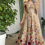 Sevintage Exquisite 3D Sweetheart Flowers Prom Dress