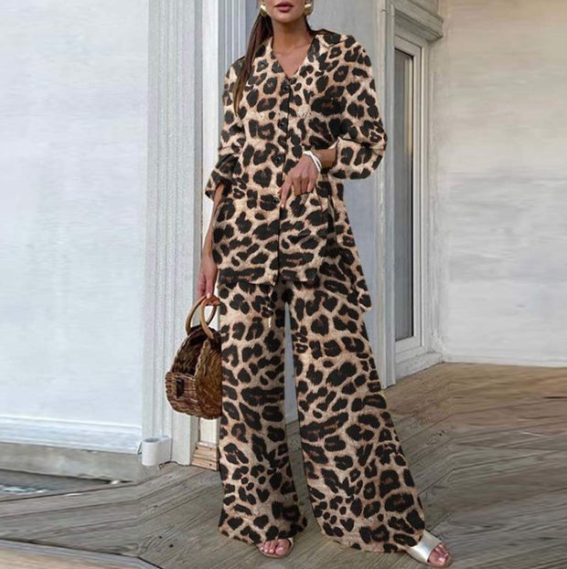 Women's Leopard Pants Casual Loose Suit