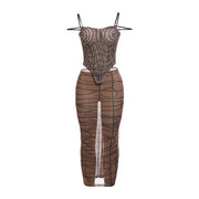 Fashion Royce Rolls Striped See-Through 2-Piece Dress Set