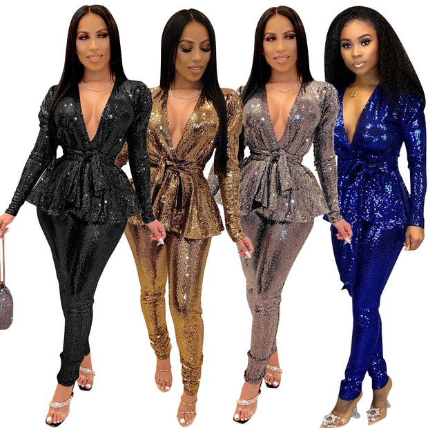 Women's Living Life Sequins Two-Piece Suit