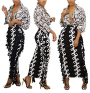 European And American Creative Casual Slim-fit Tassel Black And White Print Sexy Skirt