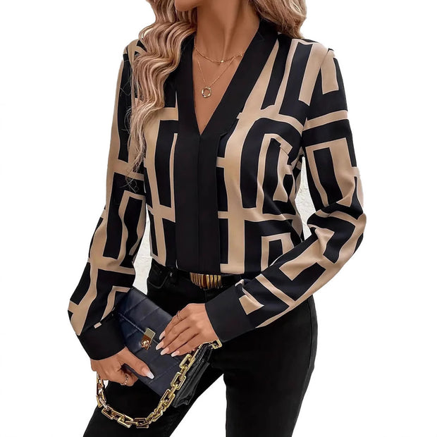 Geometric Pattern Black Women's Top