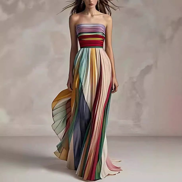 Sexy Backless Tube Top Multi-Color Swing Maxi Dress