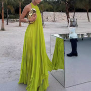Sexy Go Green Sleeveless  Backless Beach Dress