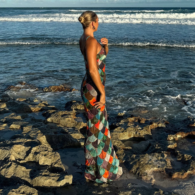 Fish Scaled Colorful Long Dress Women