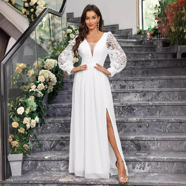 New Solid Wedding/Evening Long Sleeved Dress