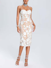 French Flower Bomb Embroidery Tube Top Evening/Bridesmaid/Wedding Dress