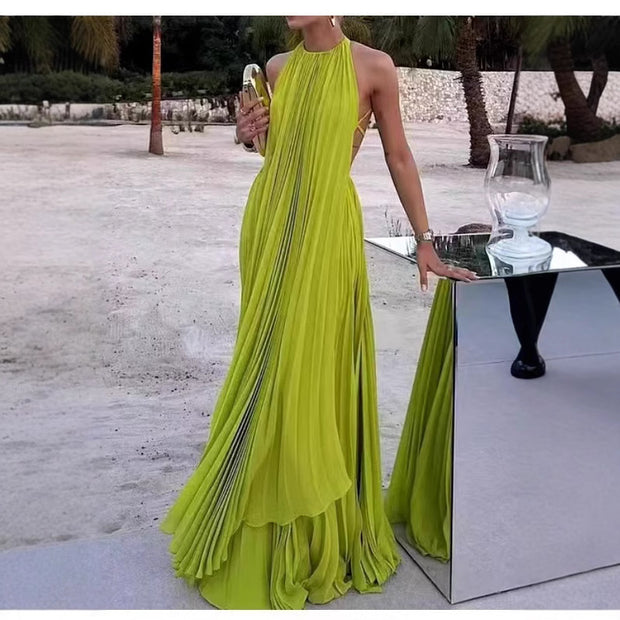 Sexy Go Green Sleeveless  Backless Beach Dress