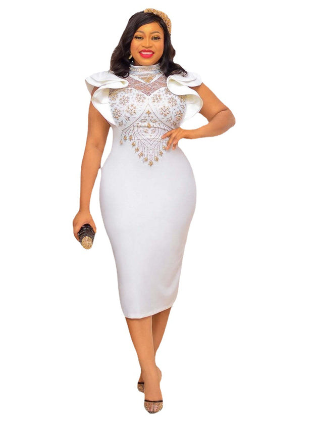 Ruffled Sleeves High Waist Temperament Mid-length Dress