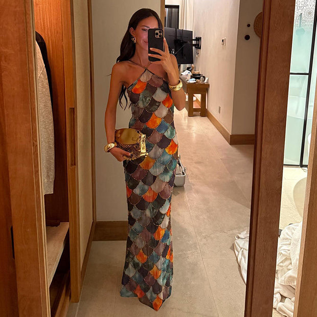 Fish Scaled Colorful Long Dress Women