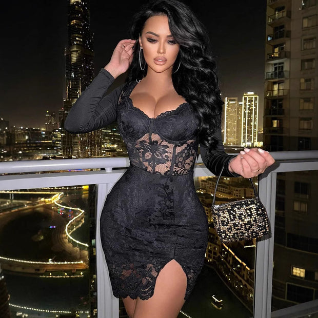 F' EM GURL Long-Sleeved Lace Dress